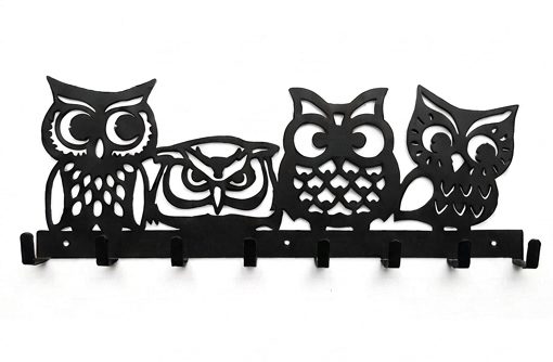 Laser-Cut Matte Black Metal Owl Wall Mount Key Holder & Accessory Organizer Rack