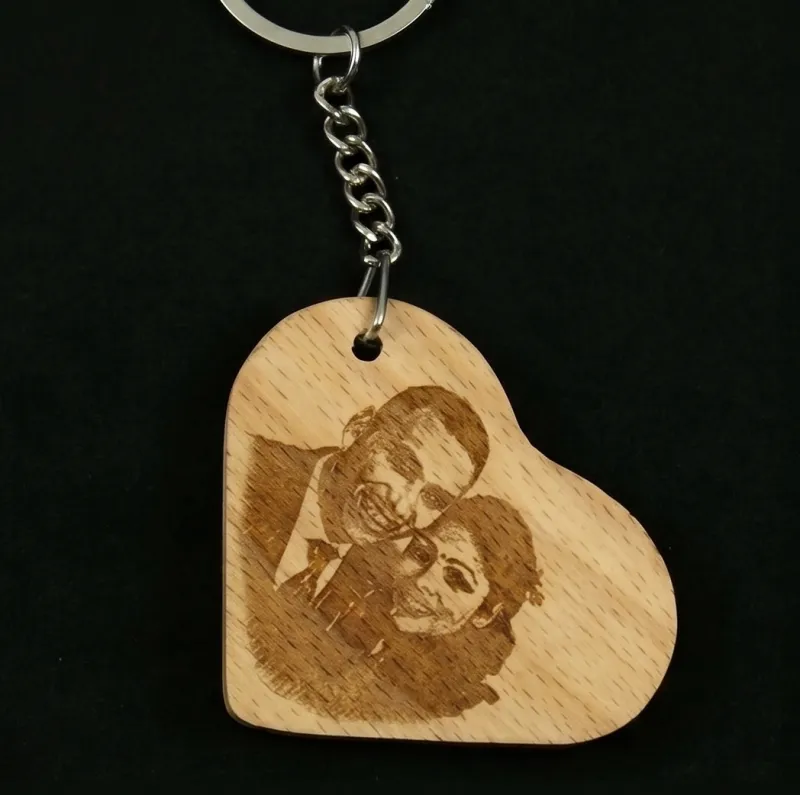 Personalized Wooden Heart Photo Keychain
