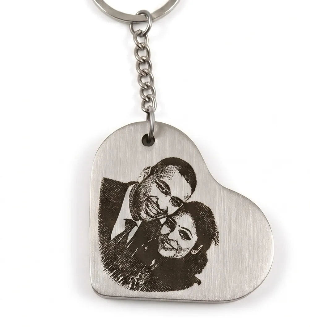 Personalized Stainless Steel Heart Photo Keychain