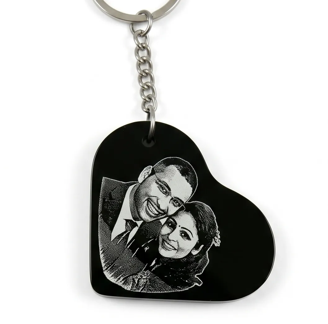 Personalized Black Acrylic Heart Photo Keychain