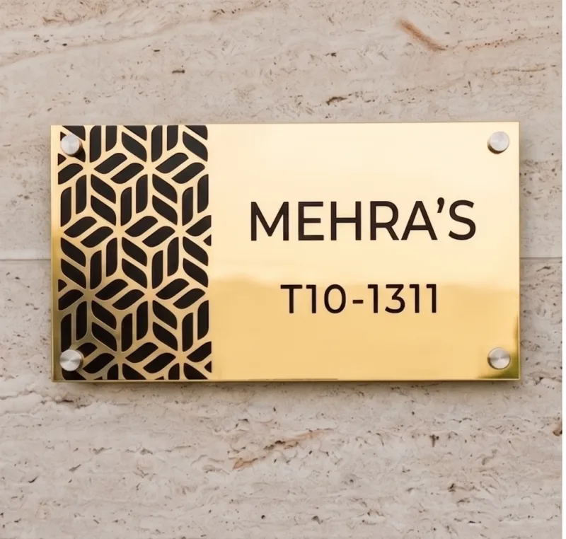 Premium Laser-Engraved Mirror Gold Stainless Steel Name Board
