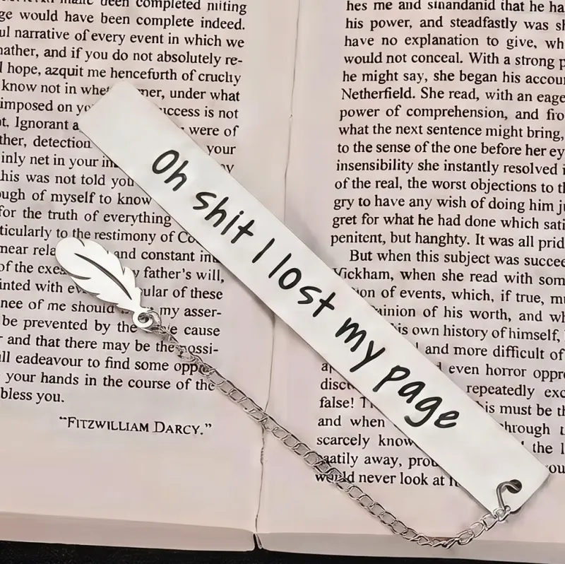 Personalized Engraved Stainless Steel Bookmark with Feather Charm