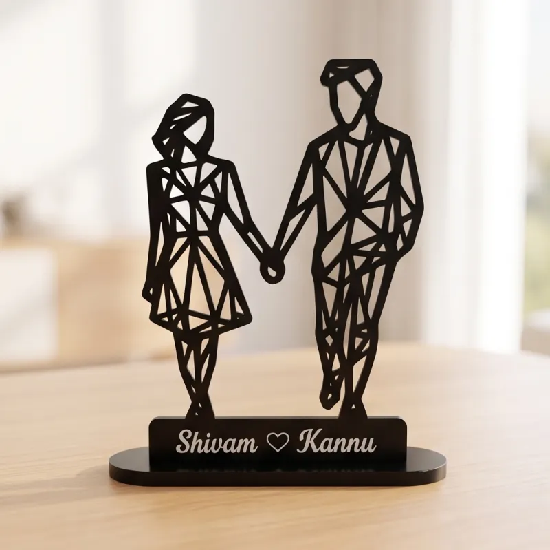 Modern Geometric Couple Silhouette - Personalised Acrylic Table Centerpiece & Decor