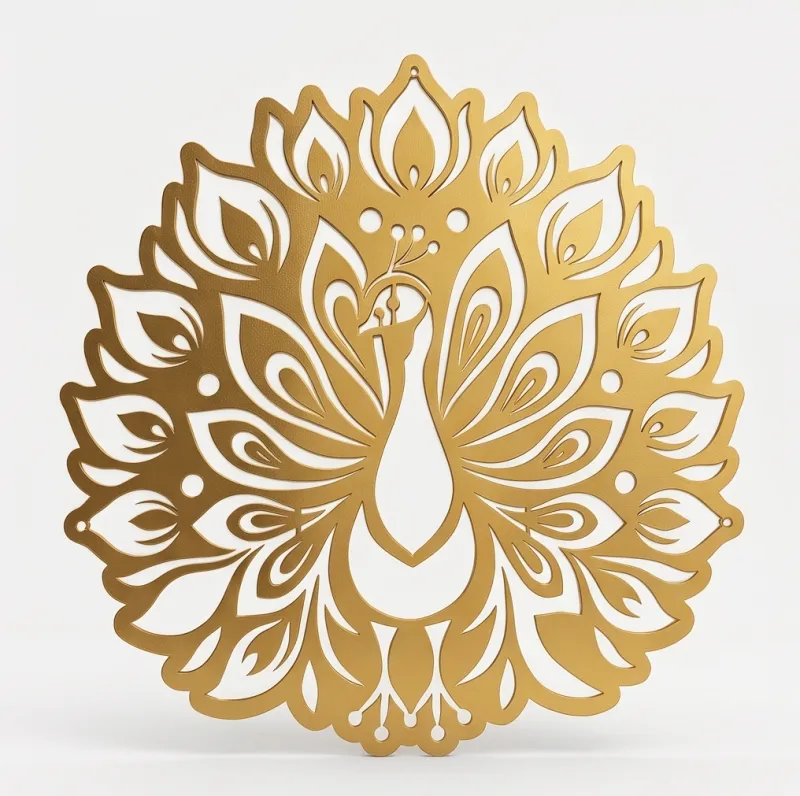 Elegant Gold Painted Mild Steel Peacock Wall Decor