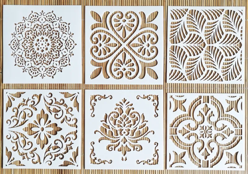 Premium Reusable Translucent Laser-Cut Stencils – Set of 6 Intricate Designs for DIY, Painting & Home Decor